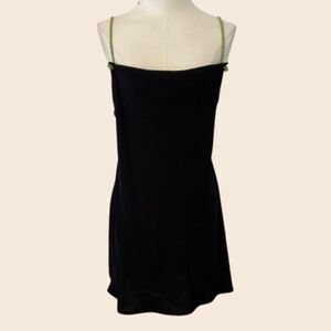 Zara Black Mini Dress w/ Green Jeweled Straps Size Small